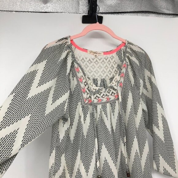 Rewind Creme chevron print peasant blouse with  neon pink pops of color XS - Picture 4 of 15